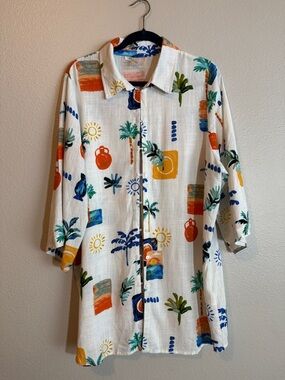 Label of Love XL Linen Blend Resort Shirt Dress Coastal Tropical Tunic